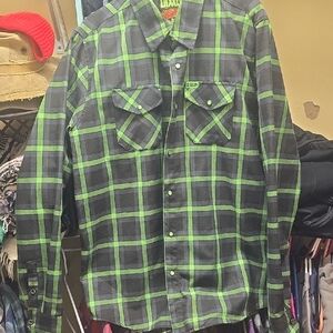 DIXXON Men's Green and Black Plaid Shirt